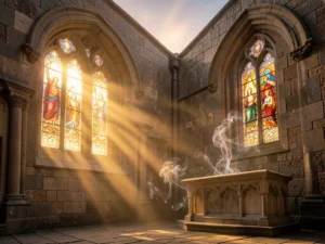 35 Powerful Catholic Prayers for Easter Sunday: Sunrise over a church, symbolizing resurrection and hope.